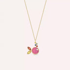 Fisht Multicolor Safir ve Pırlanta Taşlı Pembe Mineli Sarı Altın Kolye