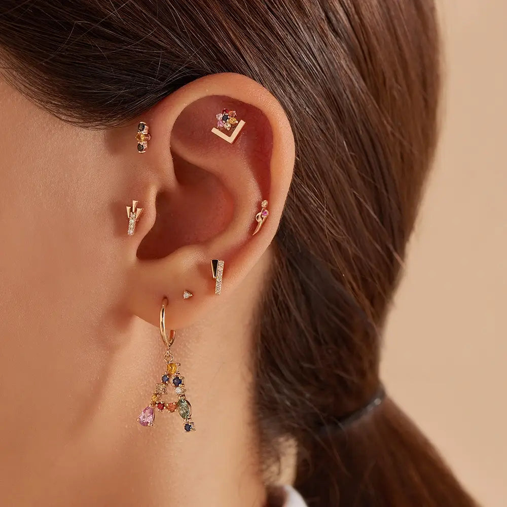 Flag Pırlanta Taşlı Rose Altın Piercing