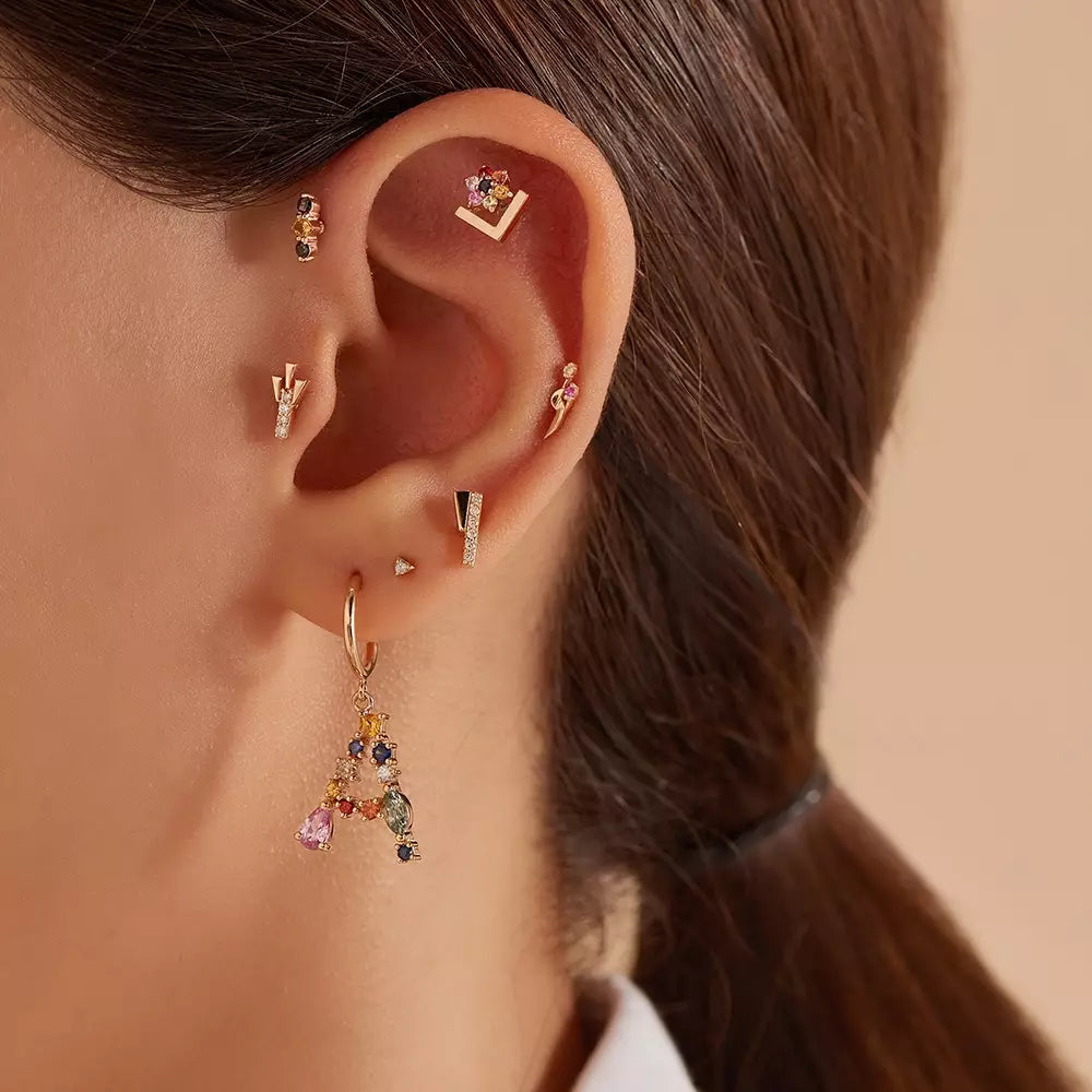 Flag Rose Gold Single Earring with Diamonds