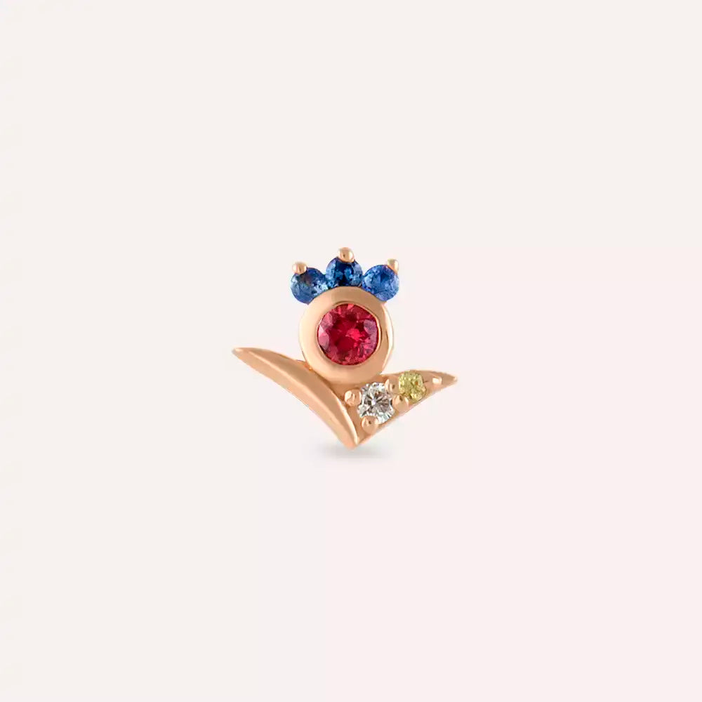Flair Pırlanta ve Multicolor Safir Taşlı Rose Altın Piercing