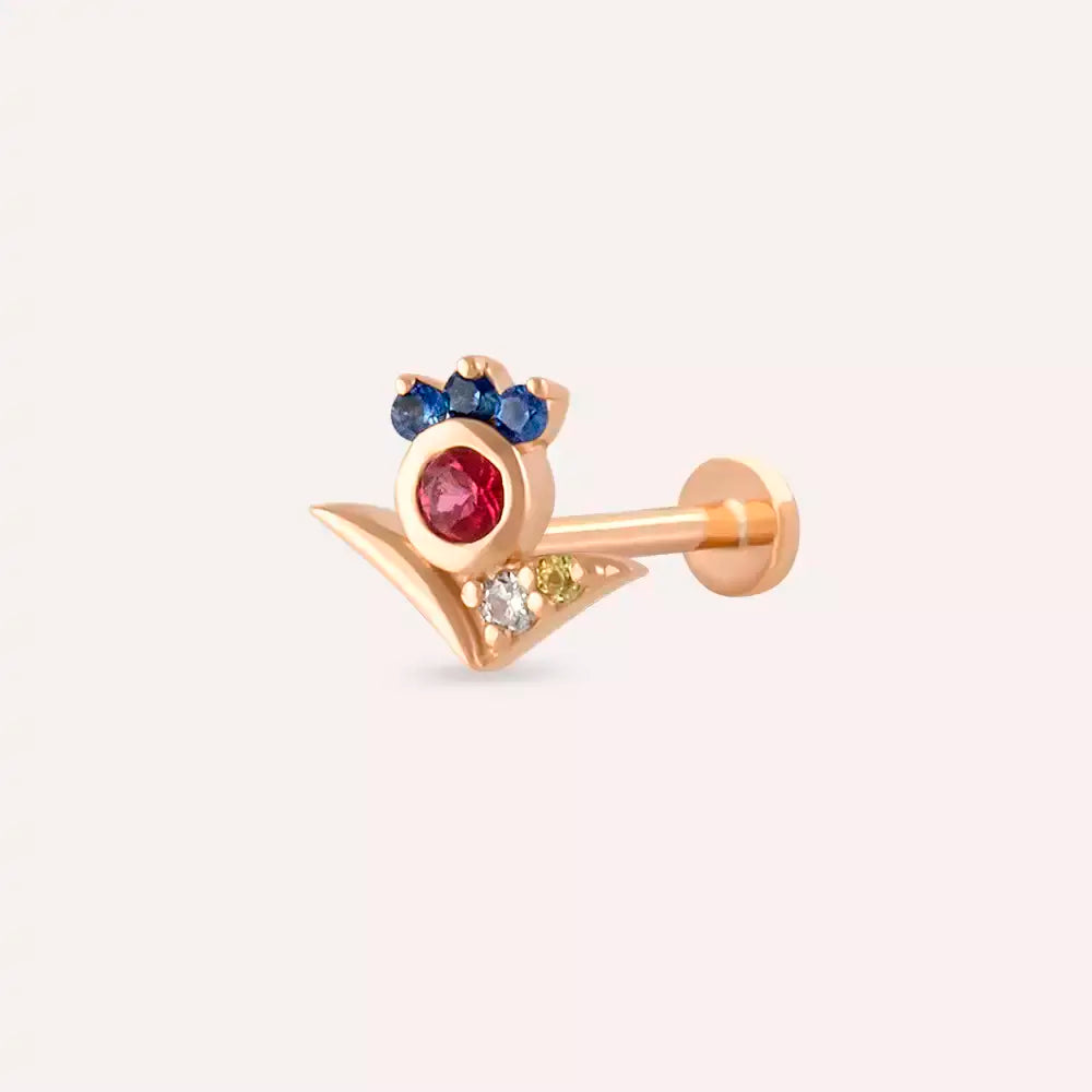 Flair Pırlanta ve Multicolor Safir Taşlı Rose Altın Piercing