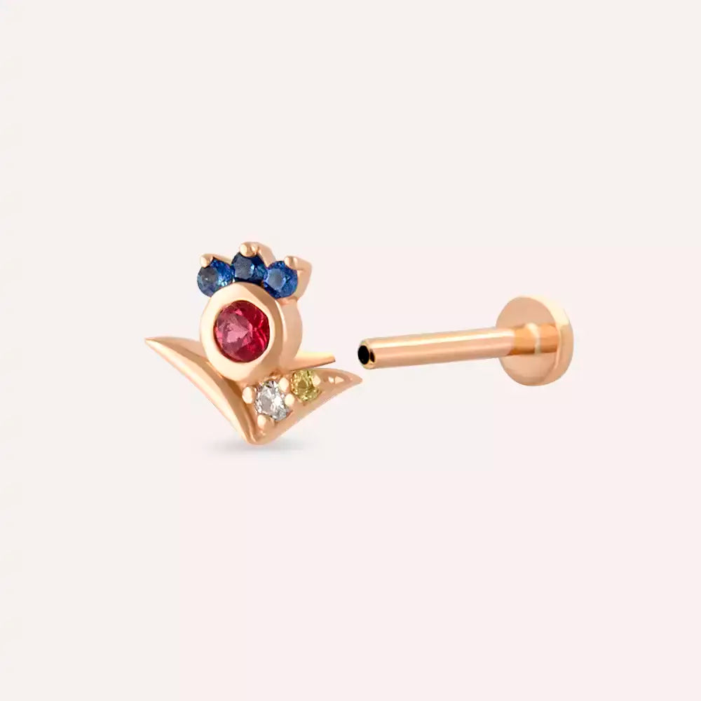 Flair Pırlanta ve Multicolor Safir Taşlı Rose Altın Piercing