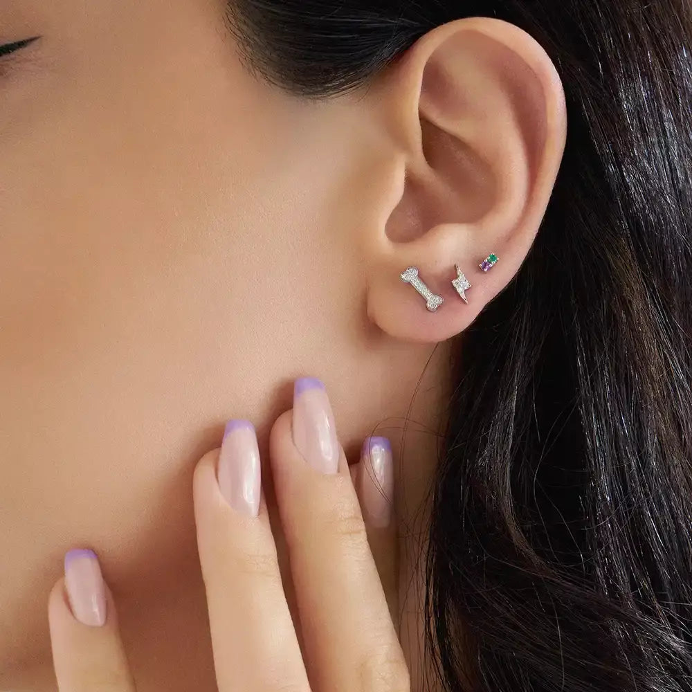 Bolt Diamond White Gold Single Earring