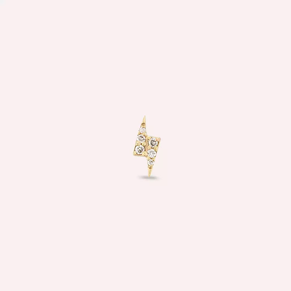 Bolt Diamond Yellow Gold Single Earring