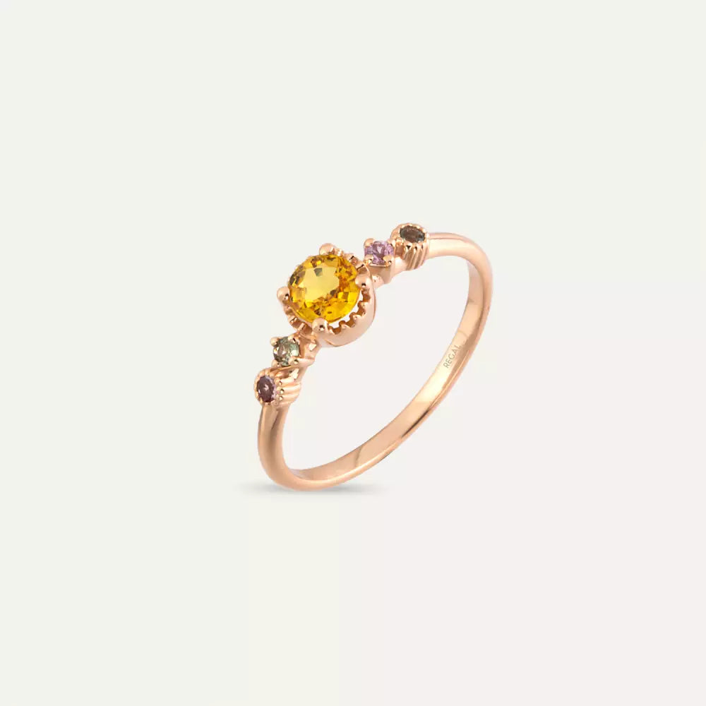 Fleshy 0.55 CT Multicolor Safir Taşlı Rose Altın Yüzük
