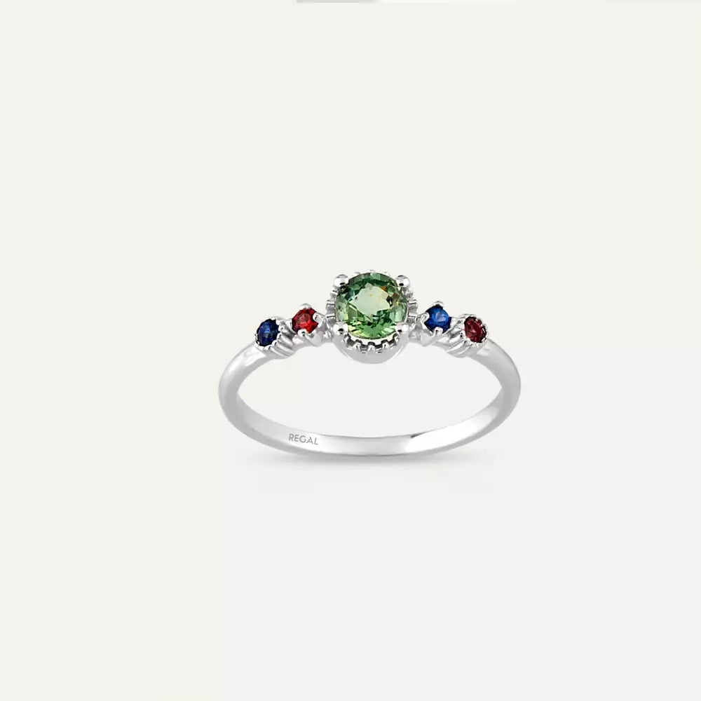 Fleshy Multicolor Safir Taşlı Beyaz Altın Yüzük