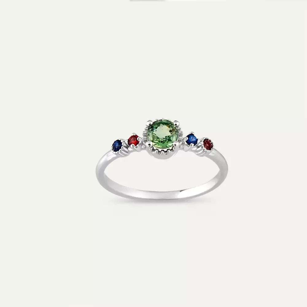 Fleshy Multicolor Safir Taşlı Beyaz Altın Yüzük