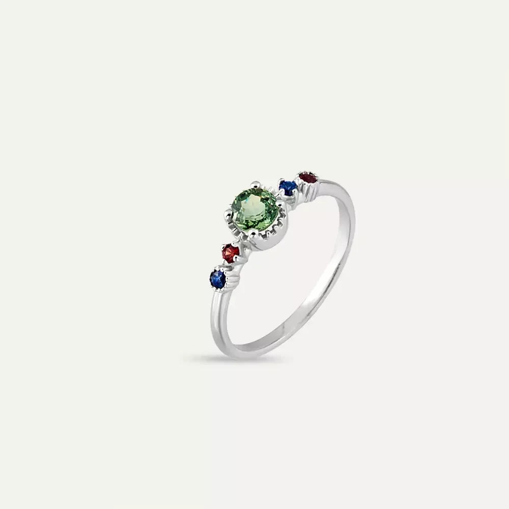 Fleshy Multicolor Safir Taşlı Beyaz Altın Yüzük