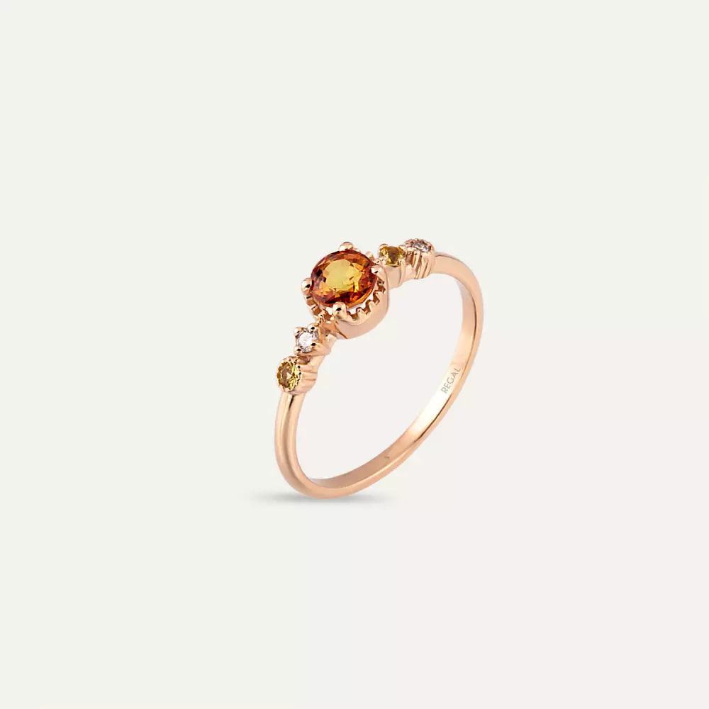 Fleshy Pırlanta ve Multicolor Safir Taşlı Rose Altın Yüzük