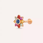 Floral Multicolor Safir Taşlı Rose Altın Piercing