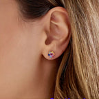 Flower Multicolor Safir Taşlı Rose Altın Küpe
