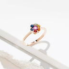 Flower Multicolor Safir Taşlı Rose Altın Yüzük