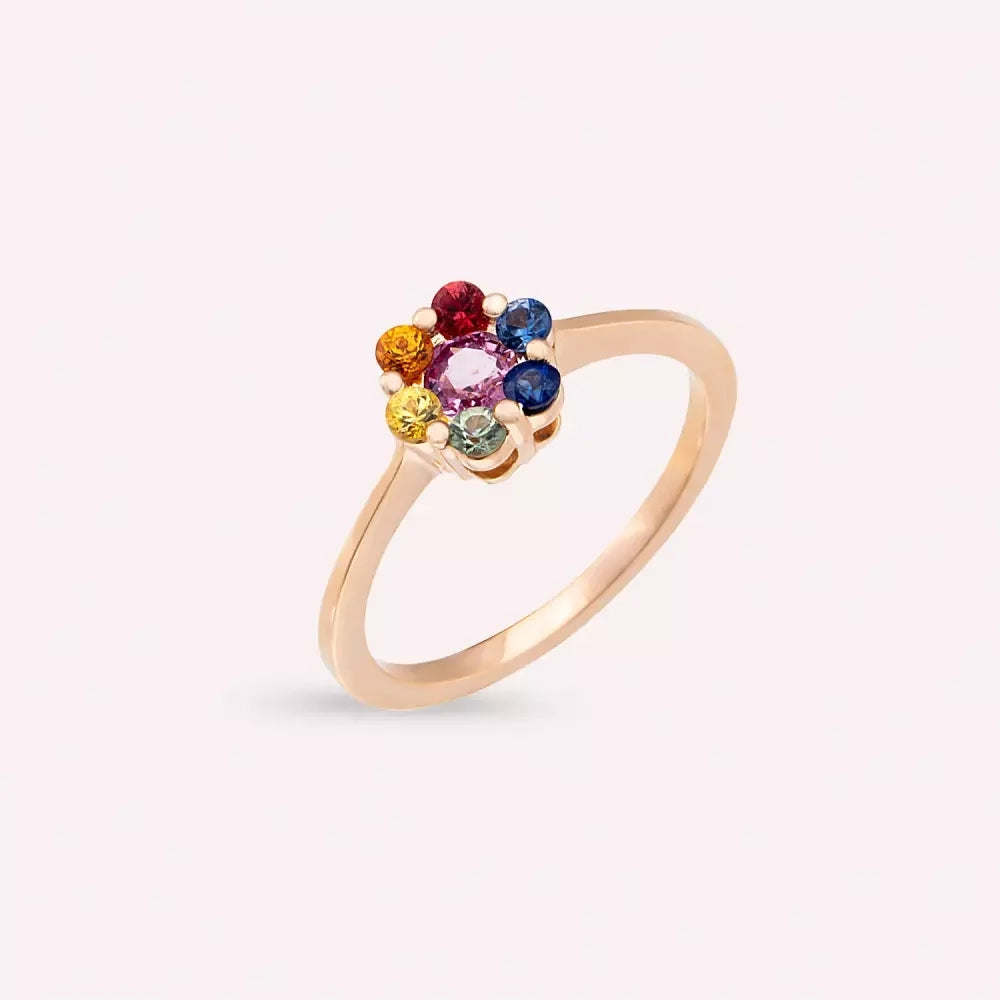 Flower Multicolor Sapphire Rose Gold Ring