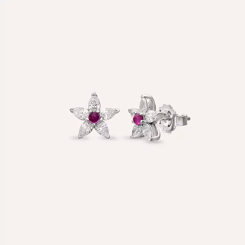 Fiore Pink Sapphire and Diamond White Gold Earrings