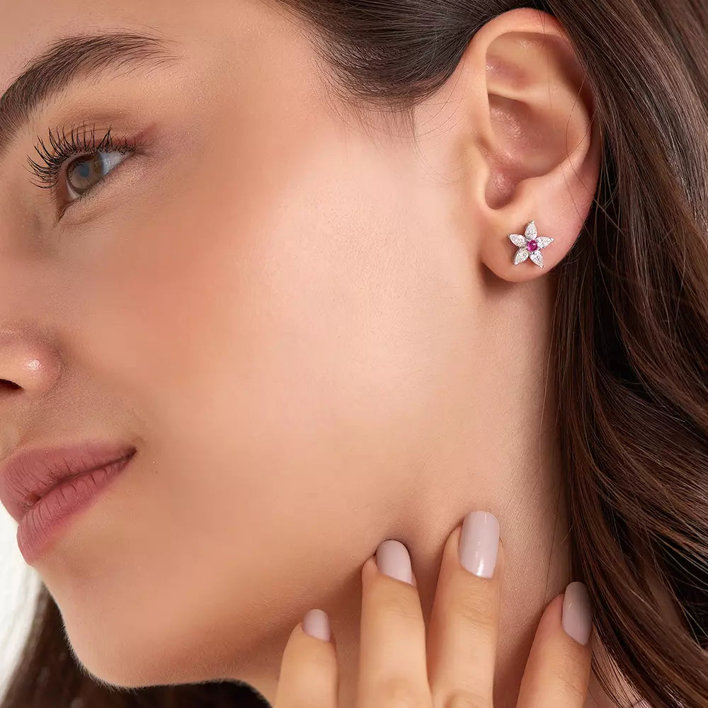 Fiore Pink Sapphire and Diamond White Gold Earrings