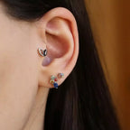 Frond Blue Safir Taşlı Beyaz Altın Piercing