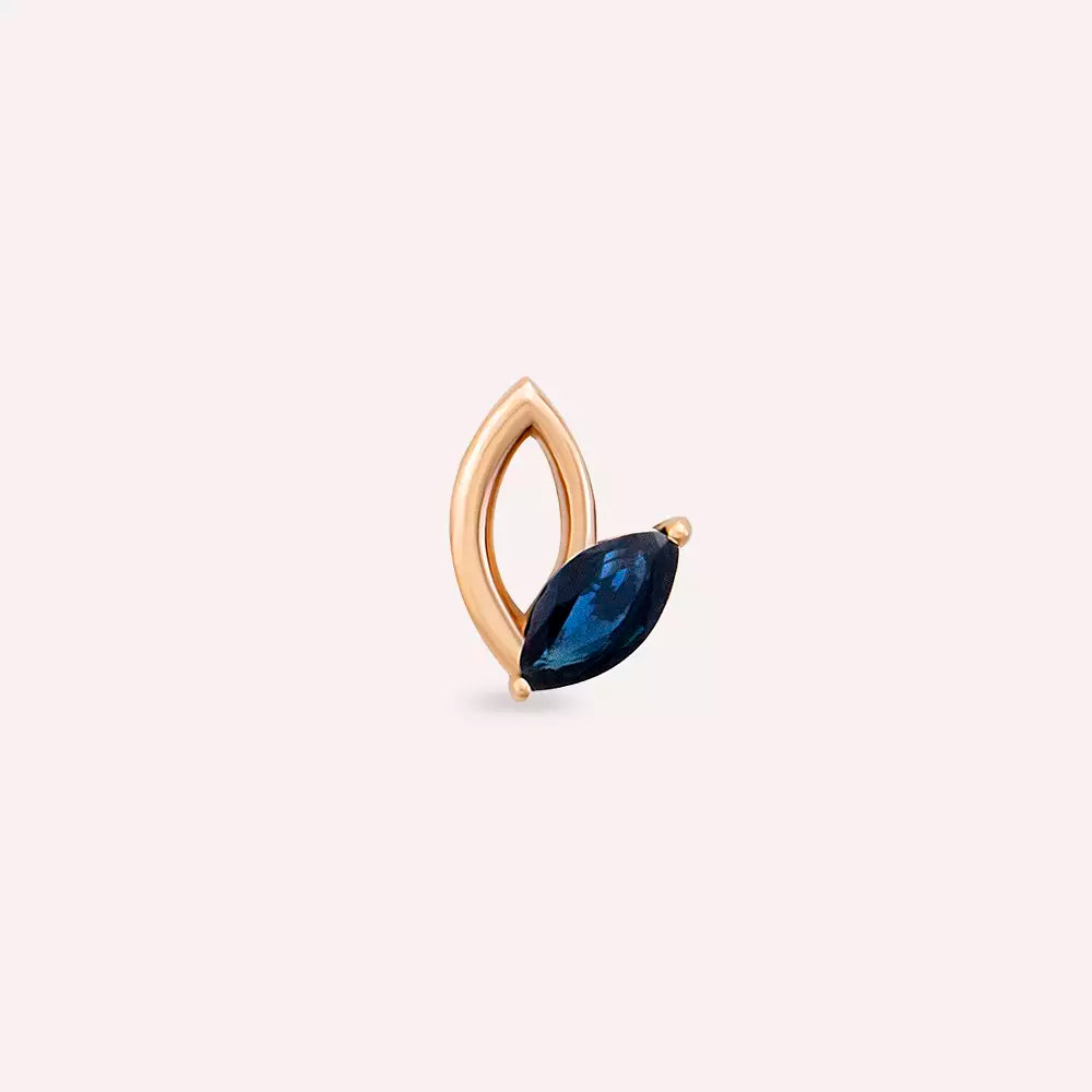 Frond Blue Safir Taşlı Rose Altın Piercing