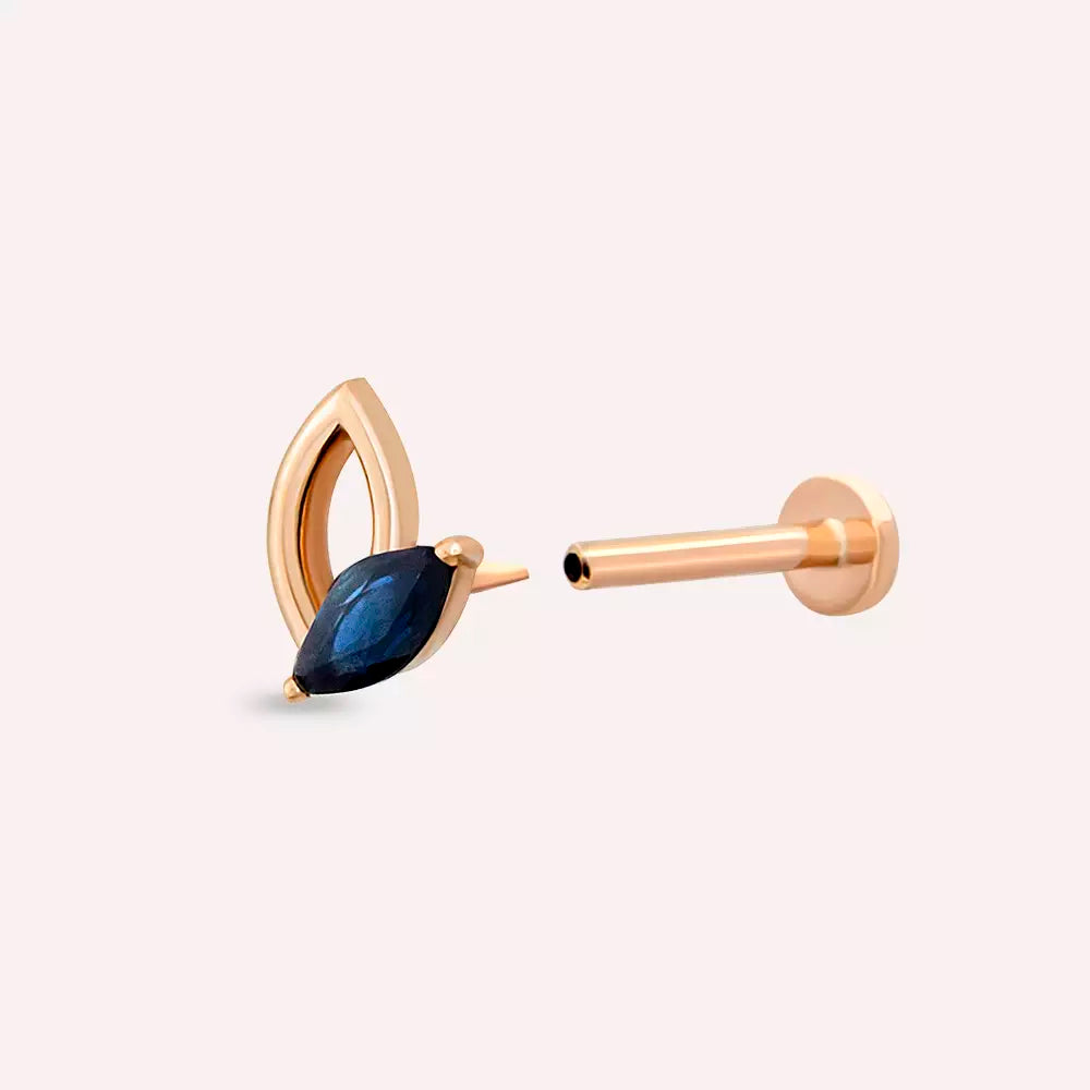 Frond Blue Safir Taşlı Rose Altın Piercing