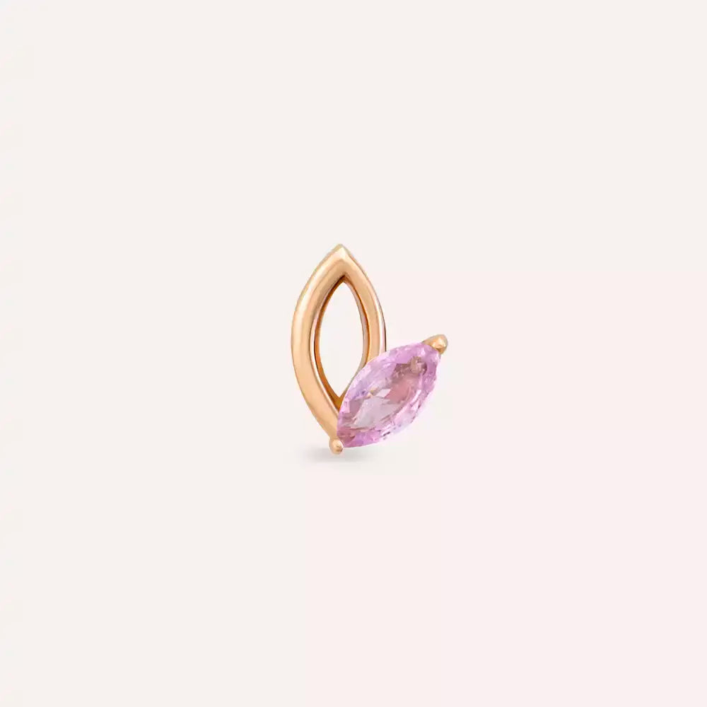Frond Pink Safir Taşlı Rose Altın Piercing