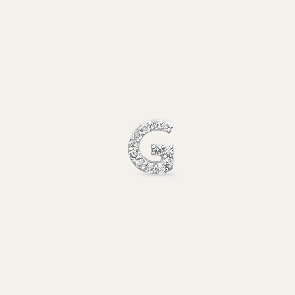 G Harf Pırlanta Taşlı Beyaz Altın Piercing