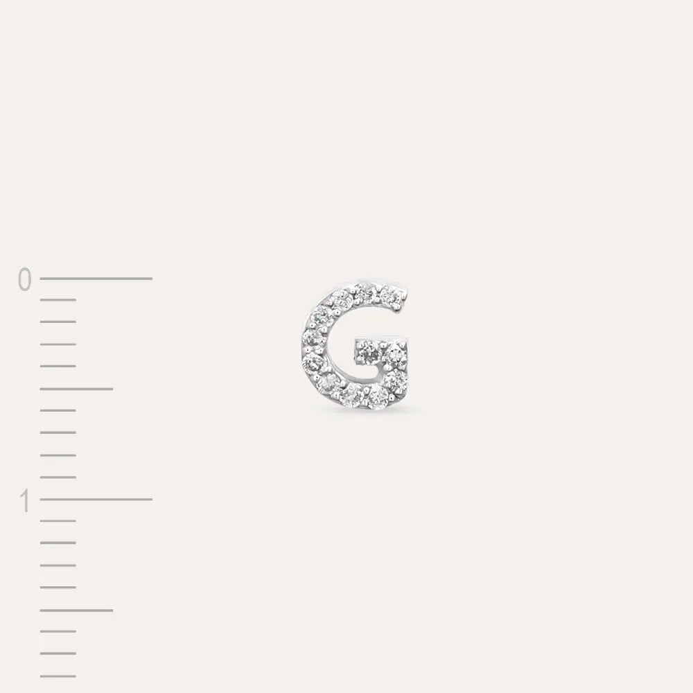 G Harf Pırlanta Taşlı Beyaz Altın Piercing