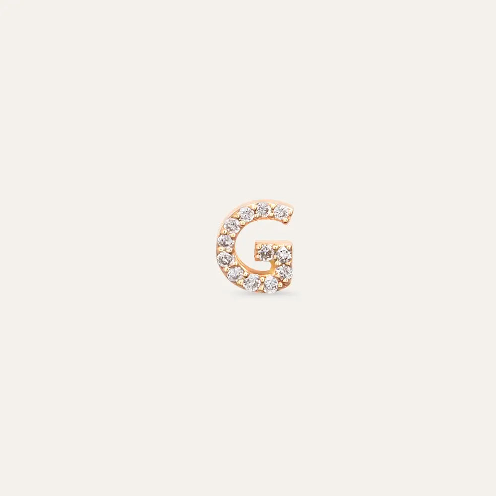 G Harf Pırlanta Taşlı Rose Altın Piercing