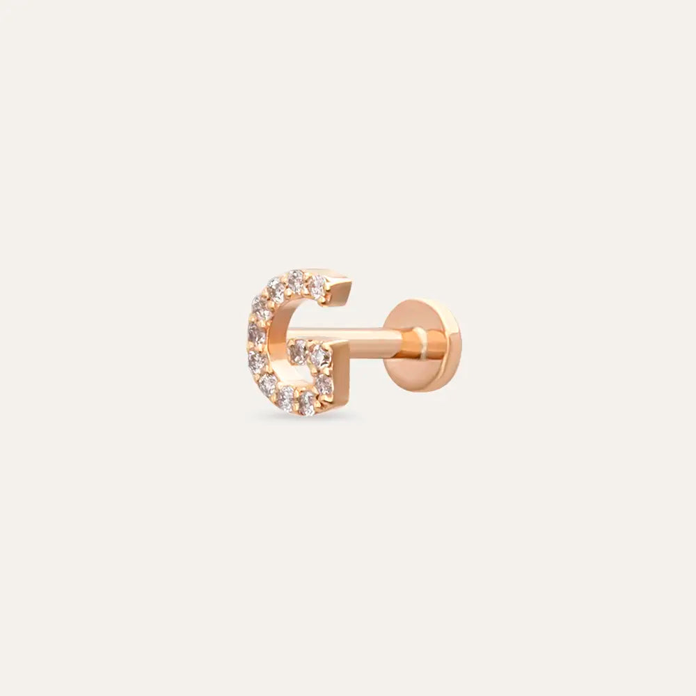 G Harf Pırlanta Taşlı Rose Altın Piercing
