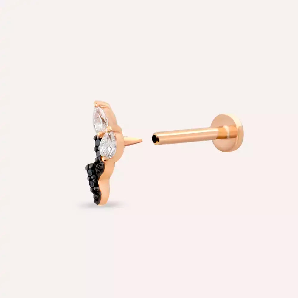 Gale Siyah Pırlanta Taşlı Rose Altın Piercing