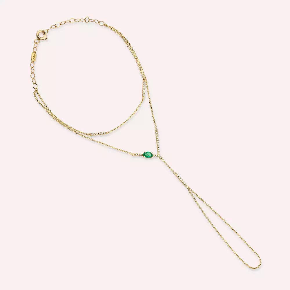 Gemma Oval Cut Emerald and Diamond Yellow Gold Hand Chain