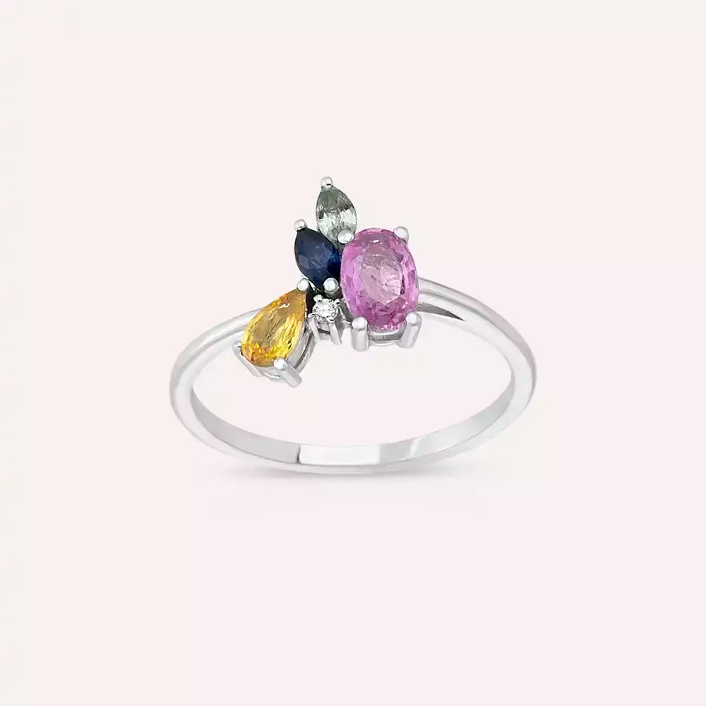 Moxie 1.04 CT Multicolor Sapphire White Gold Ring