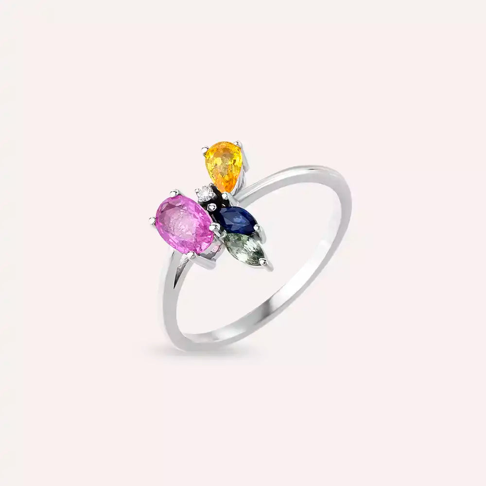 Moxie 1.04 CT Multicolor Sapphire White Gold Ring