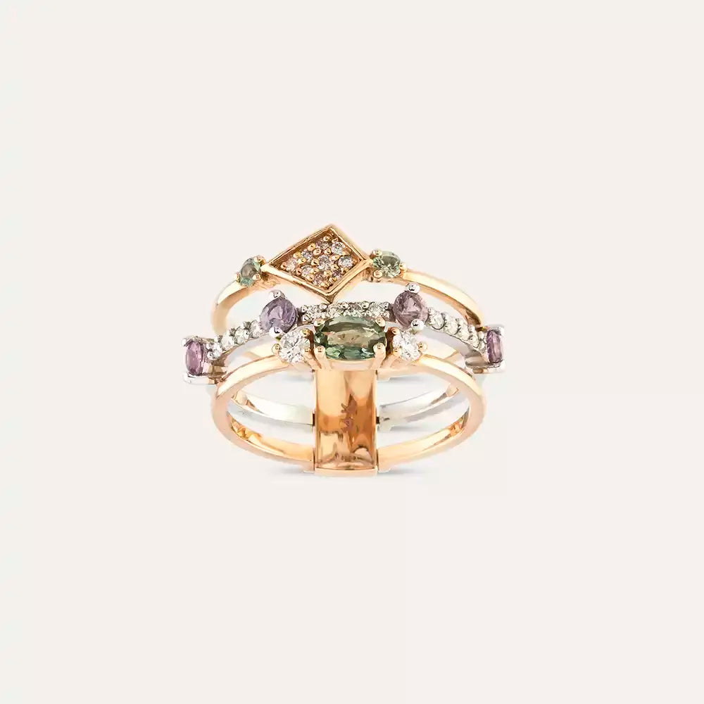 Pastel 0.98 CT Multi-Color Sapphire and Diamond Ring