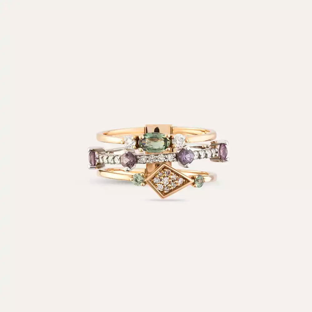 Pastel 0.98 CT Multi-Color Sapphire and Diamond Ring