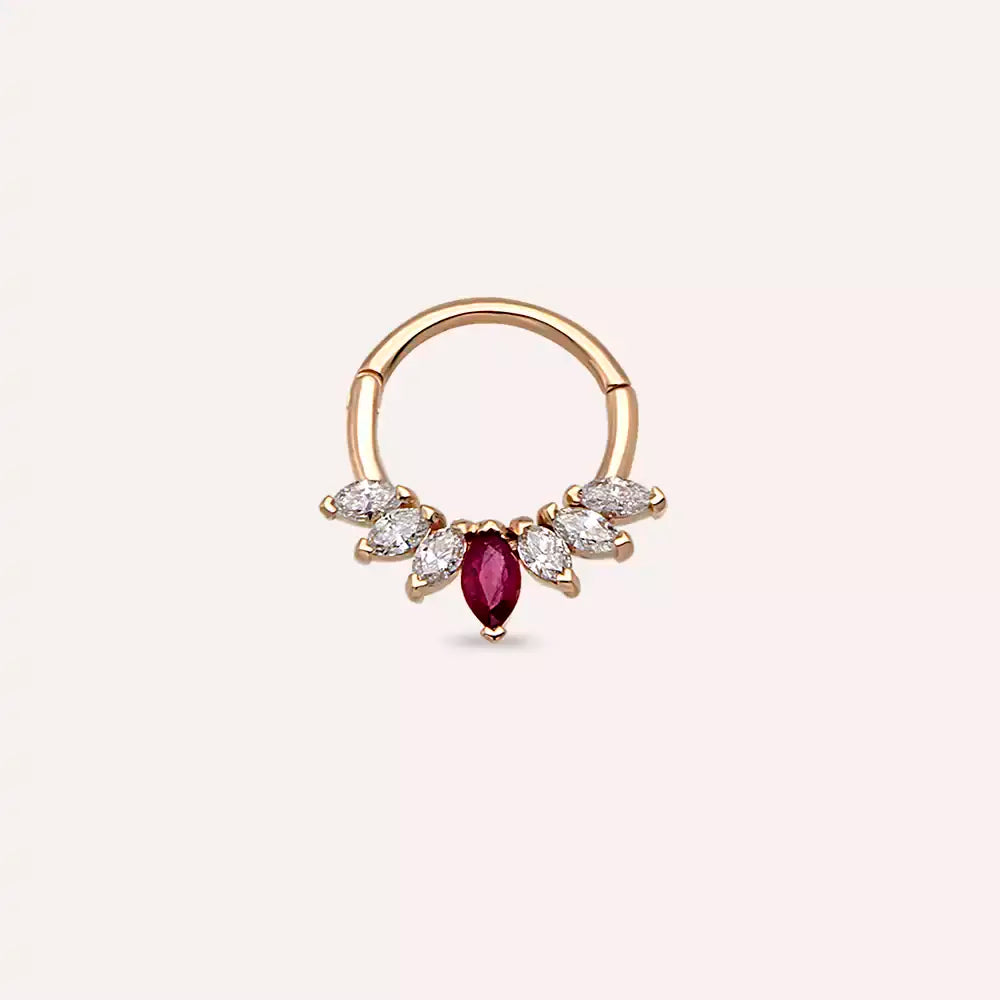 Gleam Pırlanta ve Yakut Taşlı Rose Altın Halka Piercing
