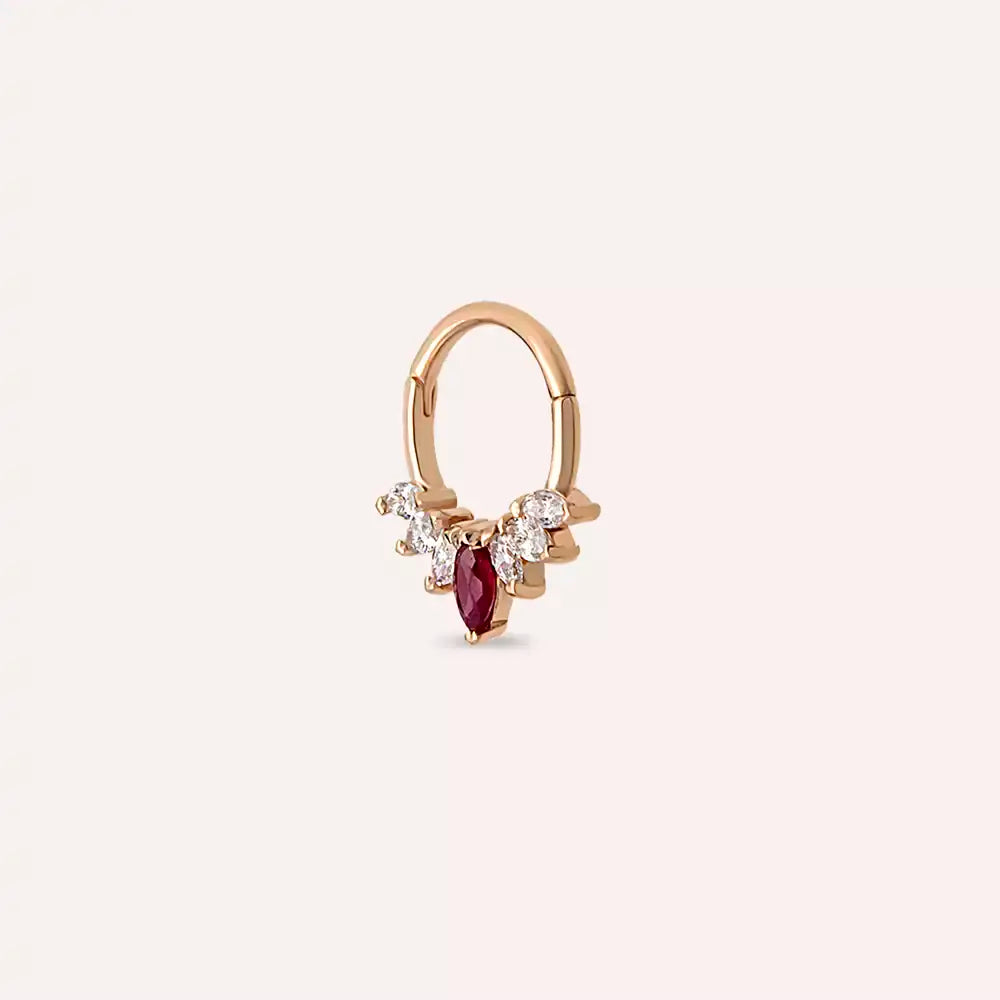 Gleam Pırlanta ve Yakut Taşlı Rose Altın Halka Piercing