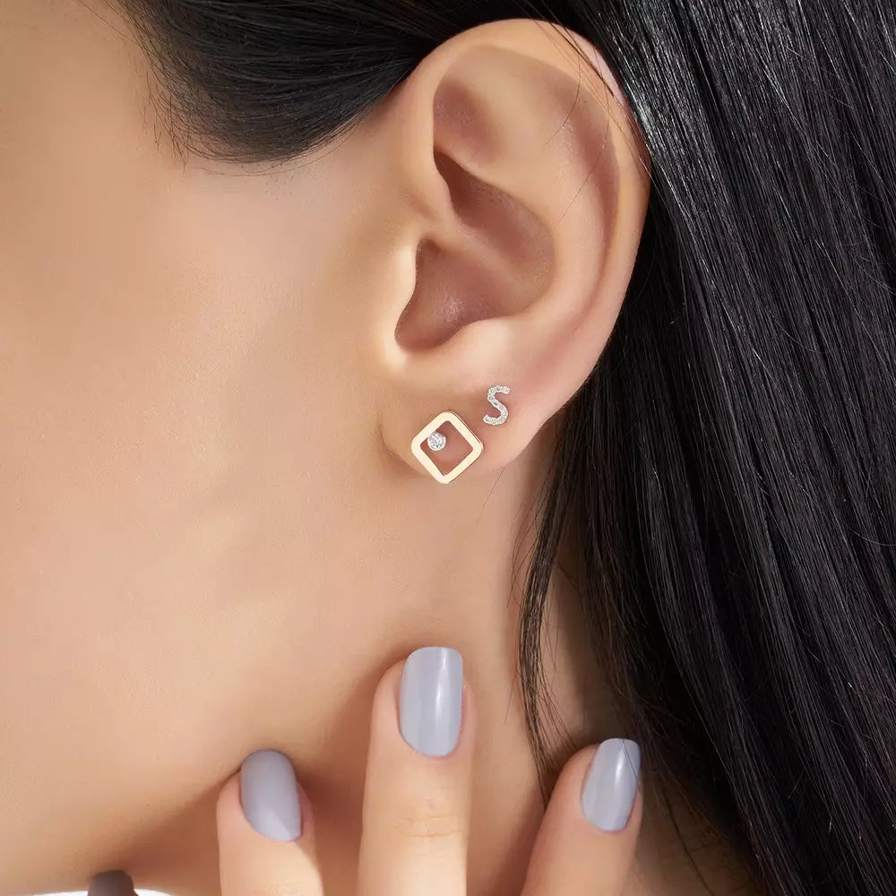 Grain Diamond Rose Gold Single Earring