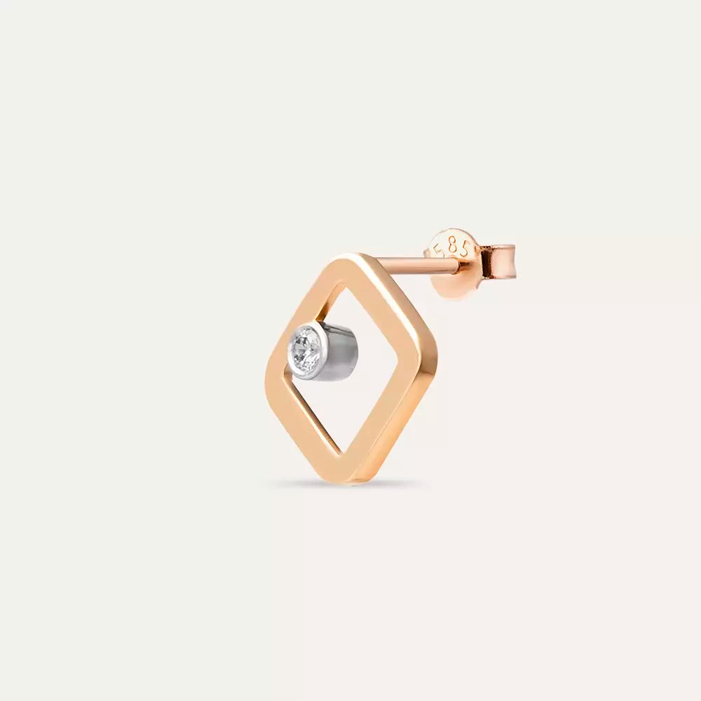 Grain Diamond Rose Gold Single Earring