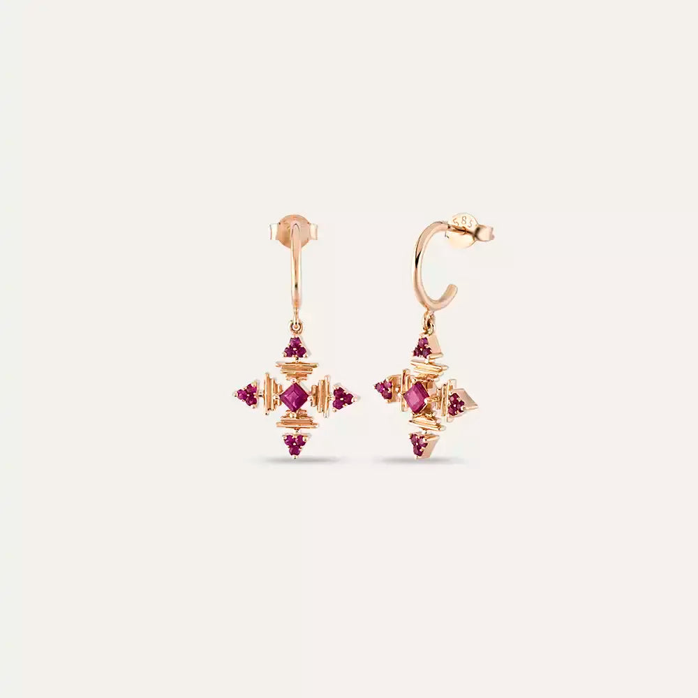 Quad Ruby Rose Gold Earrings