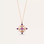 Quad Rose Gold Necklace with Yakut and Diamond Stones