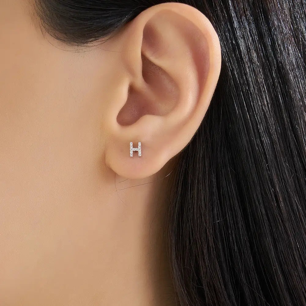H Letter Diamond White Gold Piercing