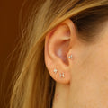 H Harf Pırlanta Taşlı Rose Altın Piercing