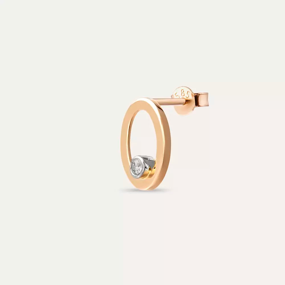 Halo Diamond Rose Gold Single Earring
