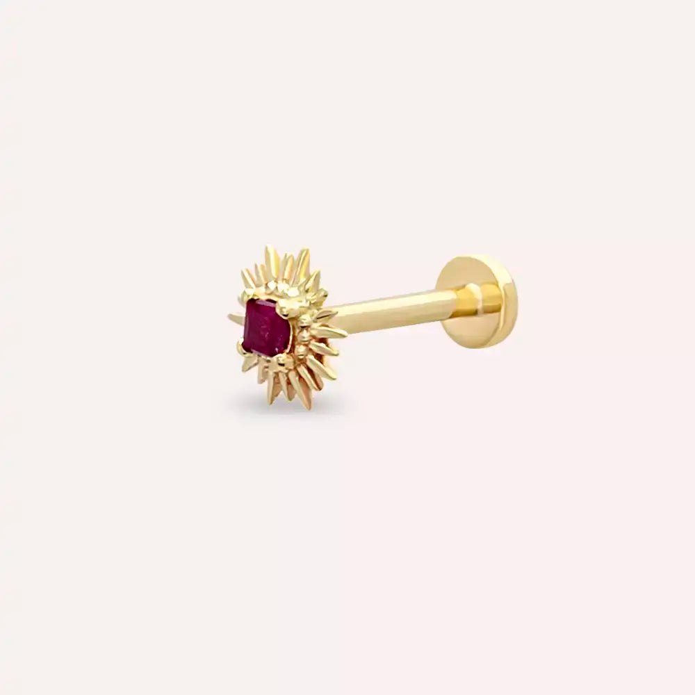 Heavy Yakut Taşlı Sarı Altın Piercing