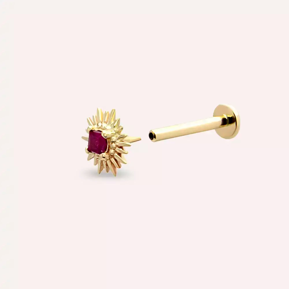 Heavy Yakut Taşlı Sarı Altın Piercing