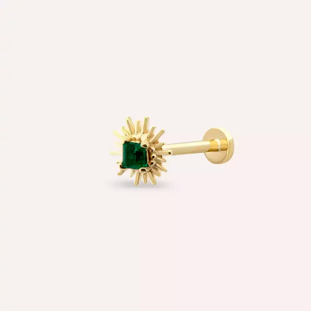 Heavy Zümrüt Taşlı Sarı Altın Piercing