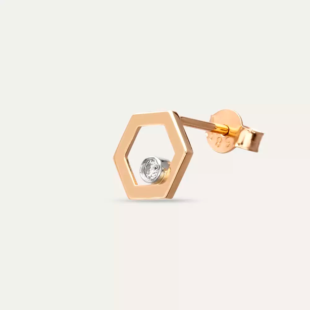 Hexa Diamond Rose Gold Single Earring