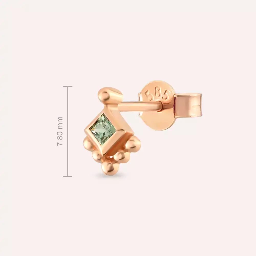 Hue Green Safir Taşlı Rose Altın Tek Küpe