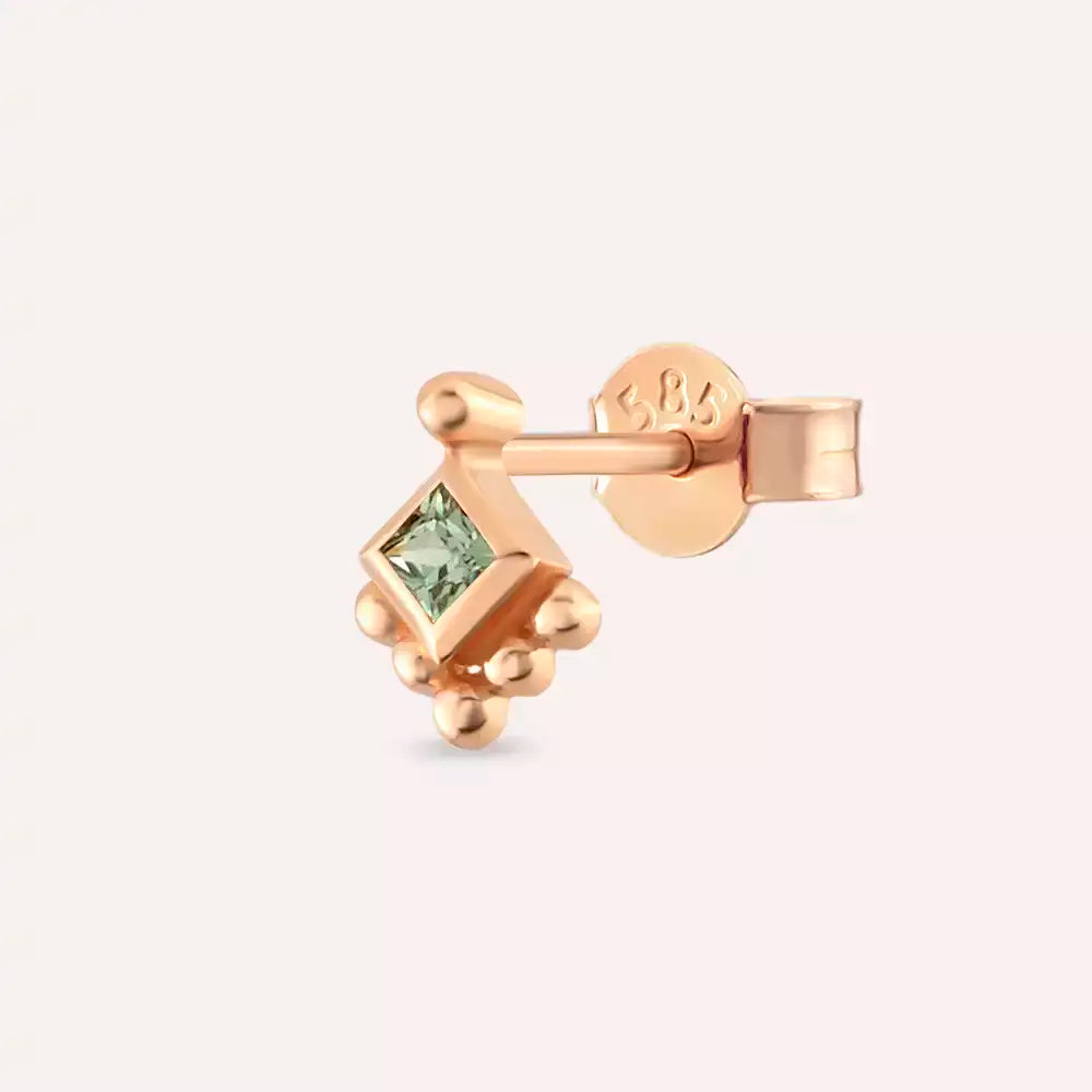 Hue Green Safir Taşlı Rose Altın Tek Küpe