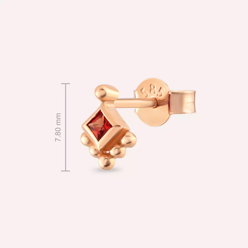 Hue Red Sapphire Rose Gold Single Earring
