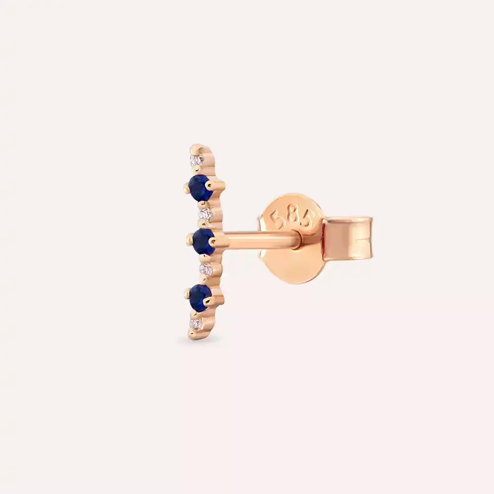 Rose Gold Single Earring with Colored Sapphire and Diamond Stones